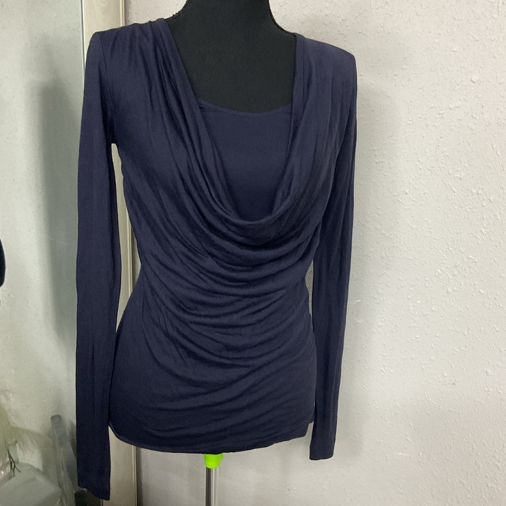 Club Monaco Midnight Blue Drape Blouse